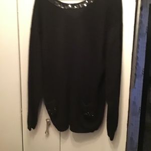Womens Black Bow Tie Sequin Sweater